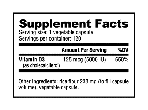 Vitamin D (5000 IU, 120 Veg Caps)